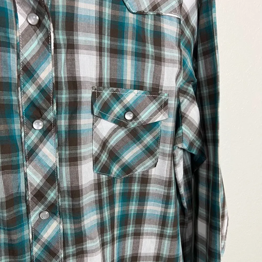 Roper Women's Large Plaid Print Embroidered Pearl Snap Western Shirt Long Sleeve - Picture 7 of 9
